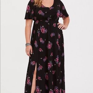 Black Floral Challis Maxi Dress